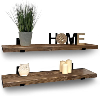 Handcrafted Rustic Wooden Floating Shelves with L-Brackets - Set of 2 ...