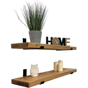 Handcrafted Rustic Wooden Wall-Mounted Floating Shelves with Black L Brackets, Kitchen Living Room Decor(Set of 2, 100 cm Long)
