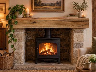 Handcrafted solid oak fireplace mantel beam