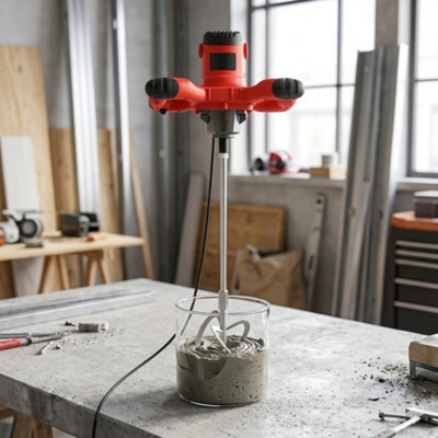 Handheld Concrete Mixer Electric Stirrer, Mixing Rod Tool, Red Paddle Mixer