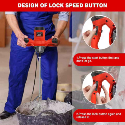 Handheld Concrete Mixer Electric Stirrer, Mixing Rod Tool, Red Paddle Mixer
