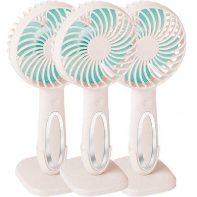 Handheld Mini Fan White Pack of 3, USB Rechargeable with Stand & Light ...