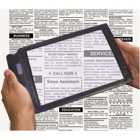 Handheld Sheet Magnifying Tool - Reading Magnifier Aid with 2x Magnification, Plastic Lens & PVC Frame - 30.5 x 19.5 x 1.35cm