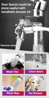 Kitchen Sink Sprayer Attachment – Faucet Hose With 3-Function Head, Brass Diverter & Aerator, 5 Adapters, Brushed Nickel