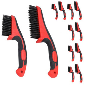 Handheld Wire Brush Rust Removal Cleaning Rubber Soft Grip Handle 11" and 8.5" 12pc