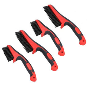 Handheld Wire Brush Rust Removal Cleaning Rubber Soft Grip Handle 11" and 8.5" 4pc