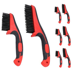 Handheld Wire Brush Rust Removal Cleaning Rubber Soft Grip Handle 11" and 8.5" 8pc