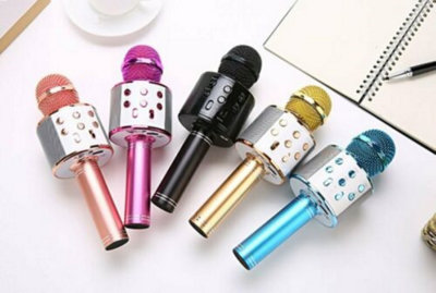 Portable KTV sans fil Karaoké Microphone à main Lecteur USB Mic Haut-parleur, rose rouge