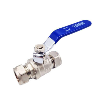 Handle Lever Inline Ball Valve 15mm Compression Blue Quarter Turn