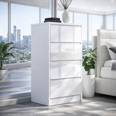 Handleless High Gloss 4 drawer White chest of Drawers - H99cm X W40cm