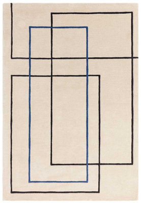 Handmade Blue Modern Geometric Wool Easy to Clean Living Room Bedroom Rug-120cm X 170cm