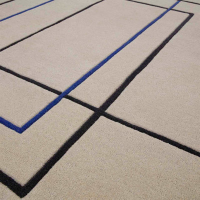 Handmade Blue Modern Geometric Wool Easy to Clean Living Room Bedroom Rug-120cm X 170cm