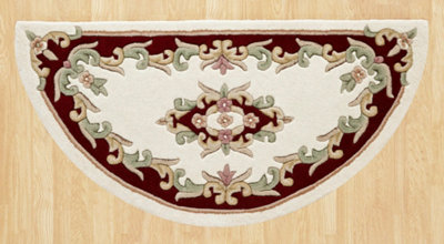 Handmade Bordered Floral Easy to Clean Cream Red Traditional Wool Rug ...
