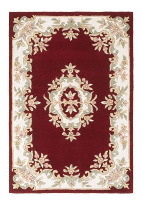 Handmade Bordered Floral Wool Easy to Clean Red Traditional Rug for Living Room & Bedroom-160cm X 235cm
