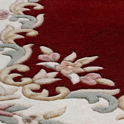 Handmade Bordered Floral Wool Easy to Clean Red Traditional Rug for ...