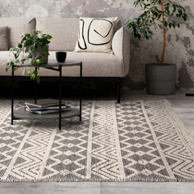 Handmade Easy to Clean Kilim Modern Wool Black Geometric Striped Wool Rug for Living Room & Bedroom-160cm X 230cm