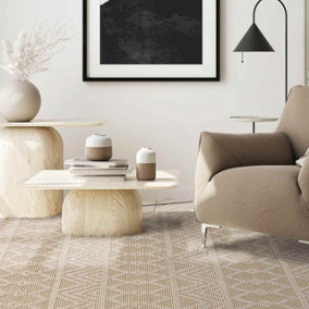 Handmade Easy to Clean Kilim Modern Wool Cream Geometric Striped Wool Rug for Living Room & Bedroom-120cm X 170cm