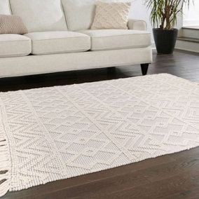 Handmade Easy to Clean Modern Wool Grey Geometric Striped Wool Rug for Living Room & Bedroom-160cm X 230cm