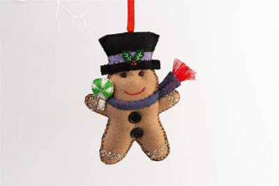 Handmade Felt Gingerbread Man Christmas Tree Hanging Decoration - 18 cm