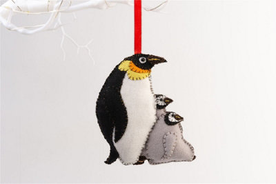 Handmade Felt Penguin and Chicks Christmas Tree Hanging Decoration - 12 cm