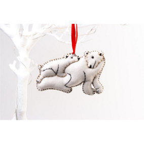 Handmade Felt Polar Bear with Cub Christmas Tree Hanging Decoration - 7.5 cm