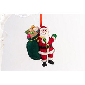 Handmade Felt Santa with His Sack Christmas Tree Hanging Decoration - 13 cm