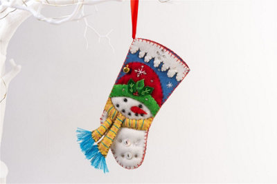 Handmade Felt Snowman Christmas Tree Stocking - 15.5 cm