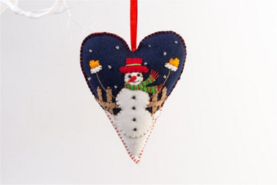 Handmade Felt Snowman Heart Christmas Tree Hanging Decoration - 16 cm