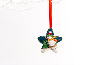 Handmade Felt Snowman Skiing Star Christmas Tree Hanging Decoration - 8 cm