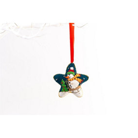 Handmade Felt Snowman Skiing Star Christmas Tree Hanging Decoration - 8 cm