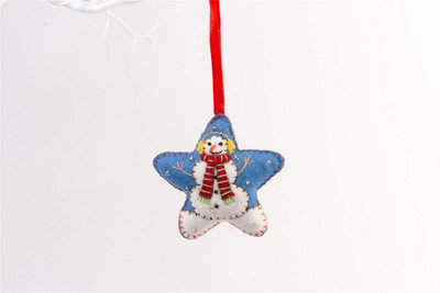 Handmade Felt Snowman Star Christmas Tree Hanging Decoration - 8 cm