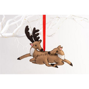 Handmade Felt Stag and Deer Christmas Tree Hanging Decoration - 11 cm