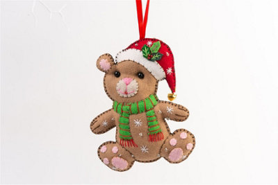 Handmade Felt Teddy Bear Christmas Tree Hanging Decoration - 13 cm