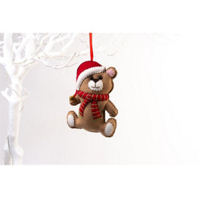 Handmade Felt Teddy Bear Red Scarf Christmas Tree Hanging Decoration - 13 cm