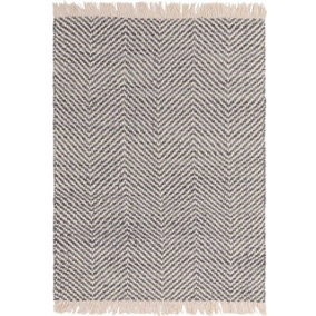 Handmade Kilim Modern Grey Geometric Cotton Jute Rug for Living Room and Bedroom-120cm X 170cm