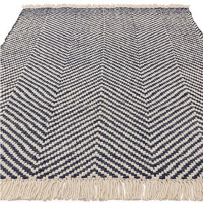 Handmade Kilim Modern Navy Geometric Cotton Jute Rug for Living Room and Bedroom-120cm X 170cm