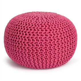 Handmade Knitted Pouffe Footstool 50cm - Pink