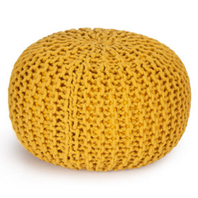 Handmade Knitted Pouffe Footstool 50cm - Yellow