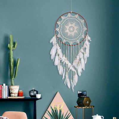 Handmade Lace Dream Catcher with Feather Wall Hanging Decoration