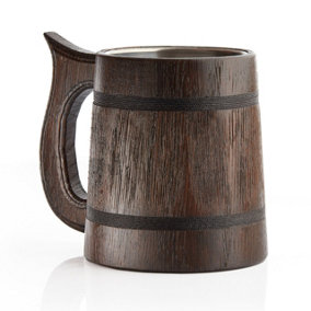 Handmade Large Oak Wooden Tankard Mug - Amazing Craftsmanship and Quality Materials - Heavy Duty & Long-Lasting Dark Brown Mug