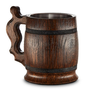 Handmade Large Oak Wooden Tankard Mug - Amazing Craftsmanship and Quality Materials - Metal Lining, Heavy Duty, & Long-Lasting Mug