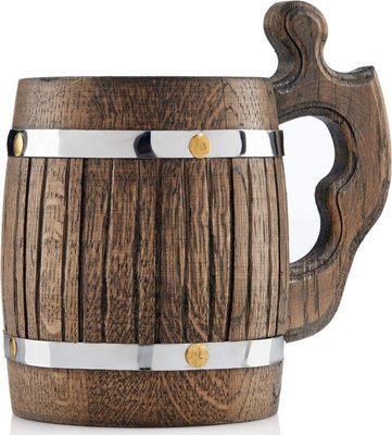 Handmade Large Oak Wooden Tankard Mug - Amazing Craftsmanship and Quality Materials - Metal Lining, Long-Lasting & Heavy Duty Mug
