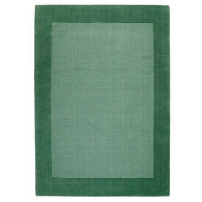 Handmade Luxurious Easy to Clean Modern Wool Bordered Green Plain Wool Living Room & Bedroom Rug-160cm X 230cm