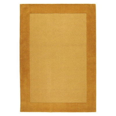 Handmade Luxurious Easy to Clean Modern Wool Bordered Mustard Plain Wool Living Room & Bedroom Rug-160cm X 230cm