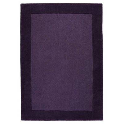 Handmade Luxurious Easy to Clean Modern Wool Bordered Purple Plain Wool Living Room & Bedroom Rug-120cm X 170cm