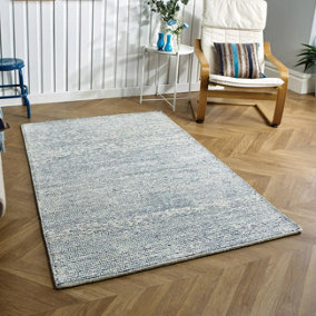 Handmade Luxurious Modern Easy to Clean Dotted Blue Wool Rug for Living Room Bedroom & Dining Room-120cm X 170cm