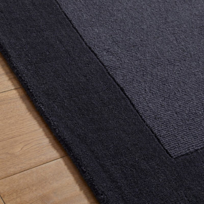 Handmade Luxurious Modern Easy to Clean Wool Bordered Charcoal Plain Wool Rug for Living Room & Bedroom-120cm X 170cm