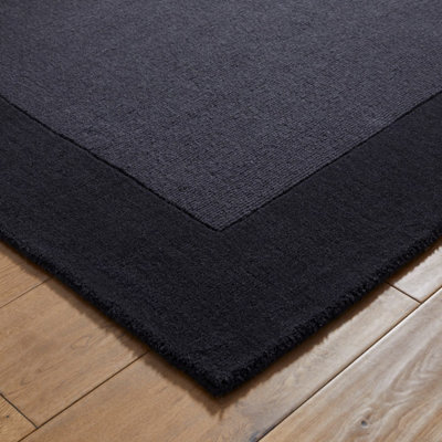 Handmade Luxurious Modern Easy to Clean Wool Bordered Charcoal Plain Wool Rug for Living Room & Bedroom-120cm X 170cm