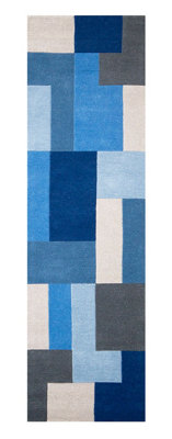 Handmade Luxurious Modern Geometric Easy to Clean Blue Wool Rug for Living Room & Bedroom-90cm X 150cm - 5