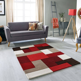 Handmade Luxurious Modern Geomtetric Red Wool Easy to Clean Rug for Living Room & Bedroom-120cm X 170cm